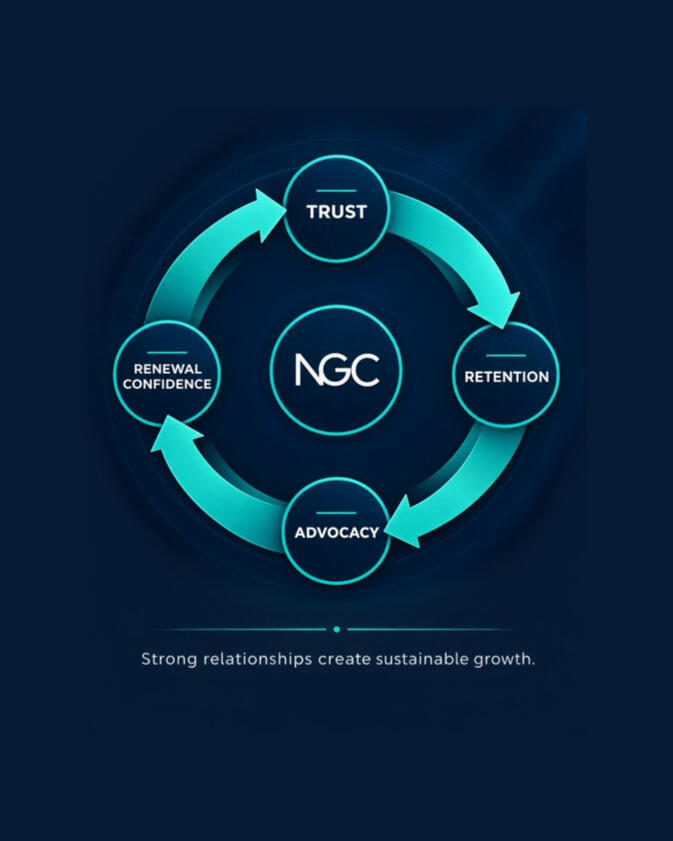 Customer relationships flywheel Trust leads to retention, advocacy and renewal confidence in a continuous customer relationships flywheel